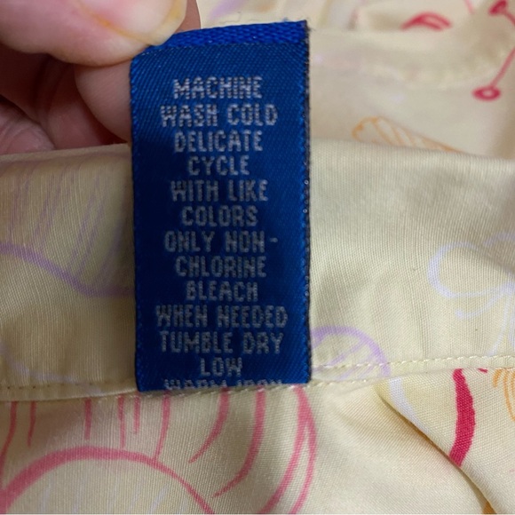 Karen Scott Pastel Yellow Butterfly Print Pocket Button Down Blouse - Picture 6 of 6